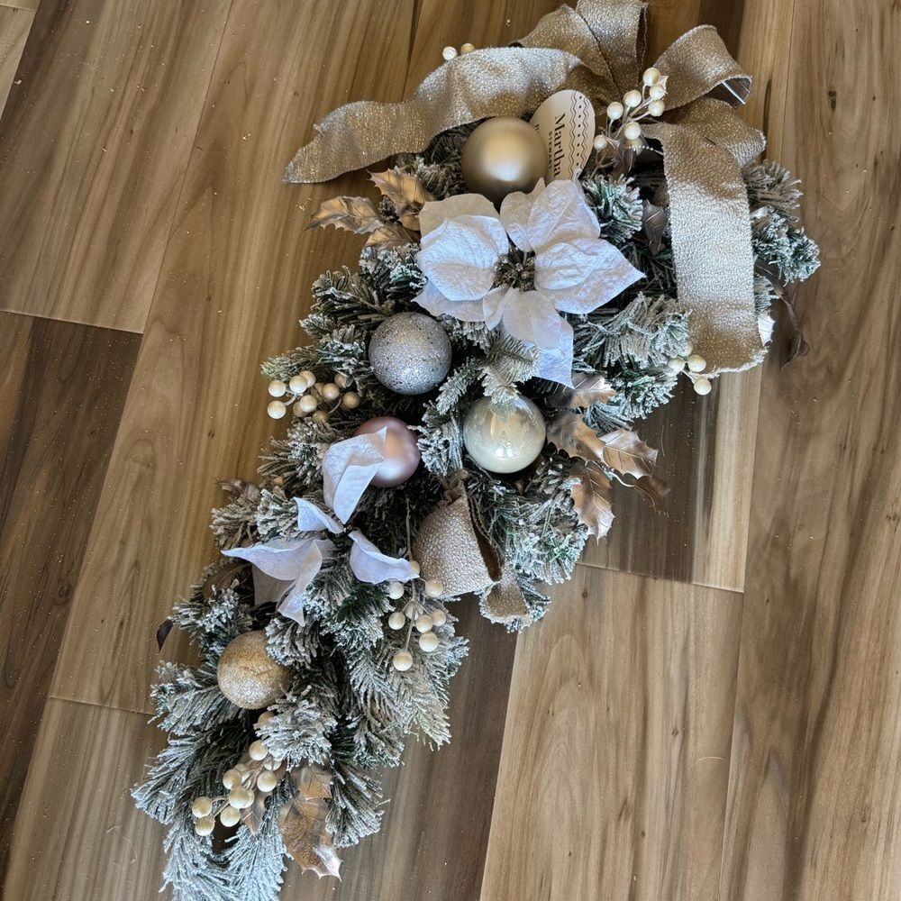 Martha Stewart Christmas Holiday Flocked Pine Vertical Winter Wreath Swag